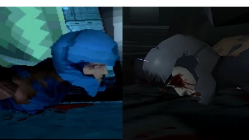 Cena do sacrifício final de Gray Fox caído após o combate contra o Metal Gear REX.